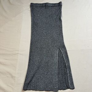 Zara Sparkly Ribbed Knit Maxi Skirt Side Slit Black Silver Medium Sz M